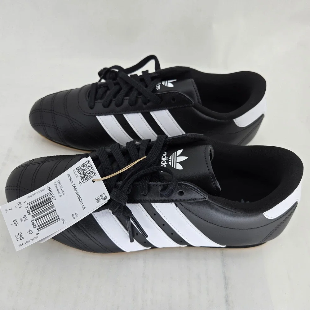 Adidas Taekwondo LA Black White Gum Leather Sneakers JR6807 Mens 7 Womens 8